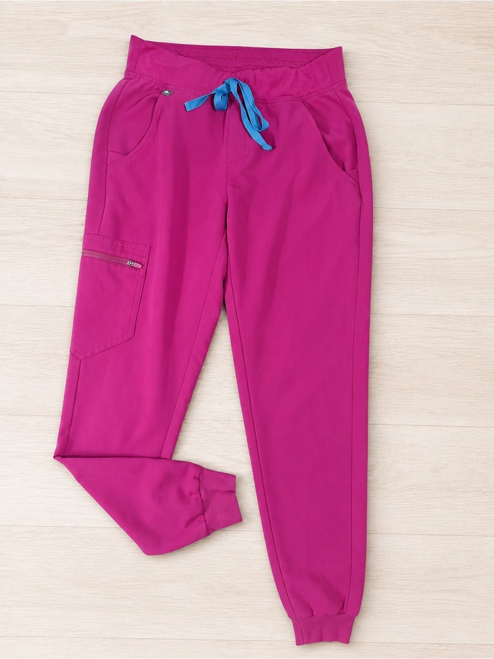 FIGS Magenta Scrub Joggers with Blue Drawcord